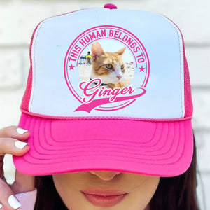 Human Belongs To Dog Cat | Personalized Custom Photo Dog Cat Pet Cap | Trucker Cap Hat C993