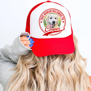 Human Belongs To Dog Cat | Personalized Custom Photo Dog Cat Pet Cap | Trucker Cap Hat C993