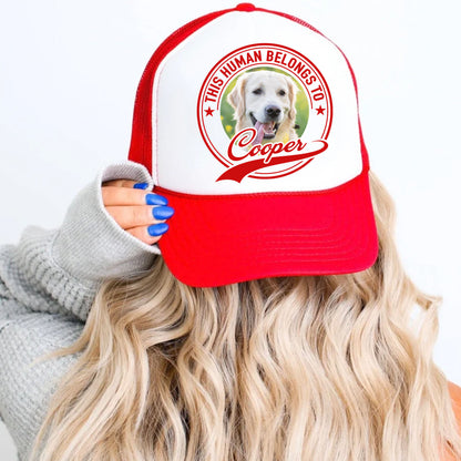 Human Belongs To Dog Cat | Personalized Custom Photo Dog Cat Pet Cap | Trucker Cap Hat C993