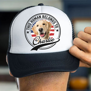 Human Belongs To Dog Cat | Personalized Custom Photo Dog Cat Pet Cap | Trucker Cap Hat C993