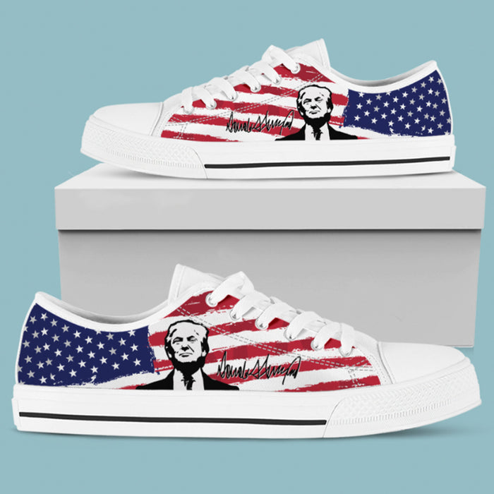 Trump 2024 American Flag Shoes | Donald Trump Fan Low Top Canvas Shoes C1030 - GOP