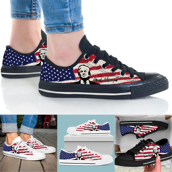 Trump 2024 American Flag Shoes | Donald Trump Fan Low Top Canvas Shoes C1030 - GOP