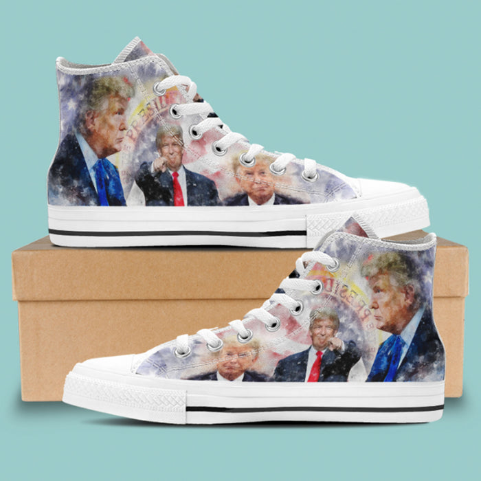 TRUMP Watercolor Unisex Shoes | Donald Trump Fan High Top Canvas Shoes C1035 - GOP
