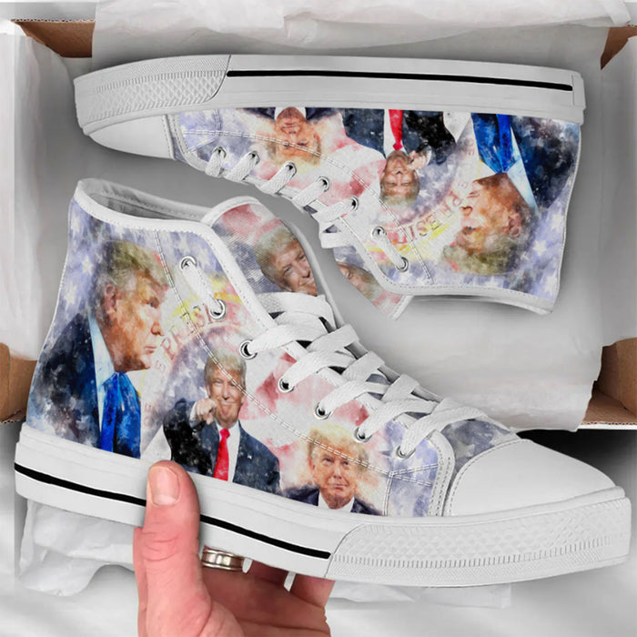 TRUMP Watercolor Unisex Shoes | Donald Trump Fan High Top Canvas Shoes C1035 - GOP