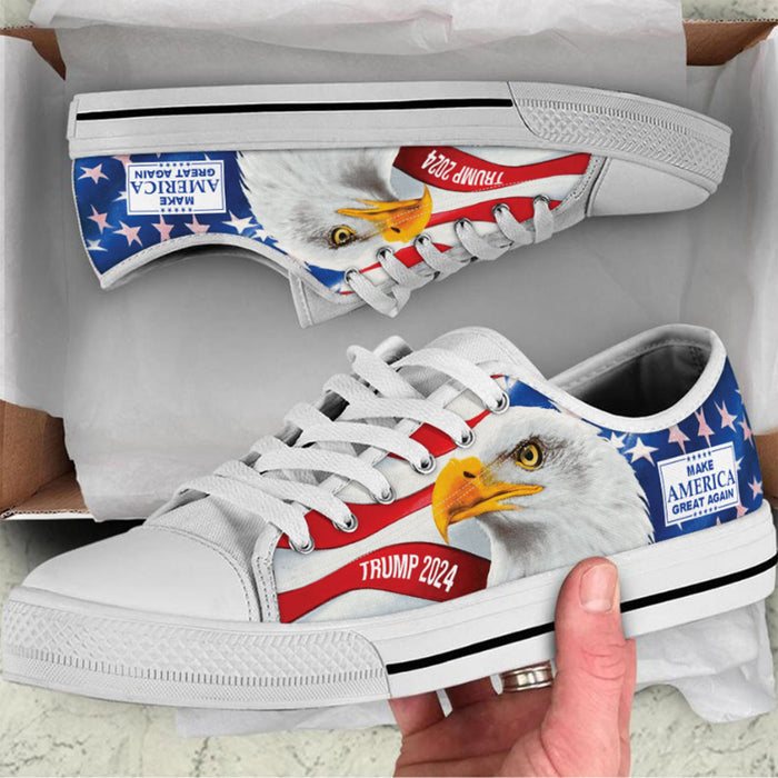 Trump 2024 Eagle American Flag Unisex Shoes | Donald Trump Fan Low Top Canvas Shoes C1041 - GOP