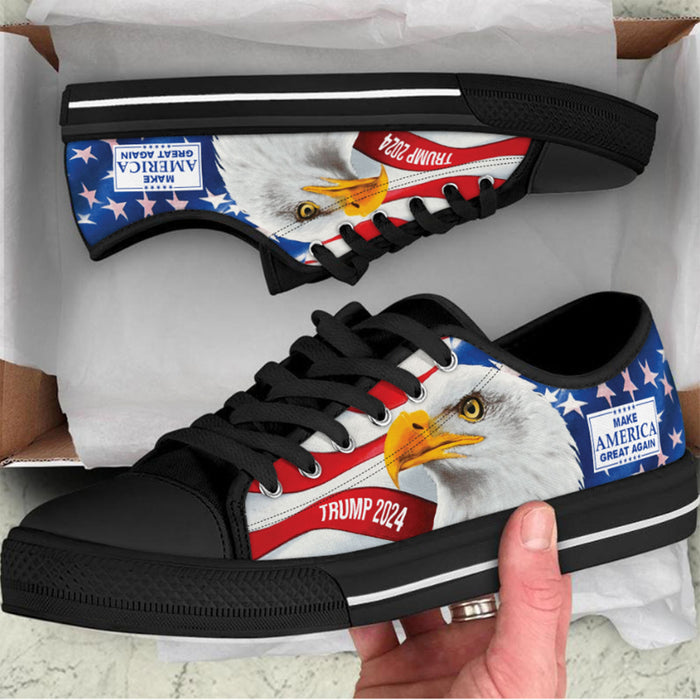 Trump 2024 Eagle American Flag Unisex Shoes | Donald Trump Fan Low Top Canvas Shoes C1041 - GOP