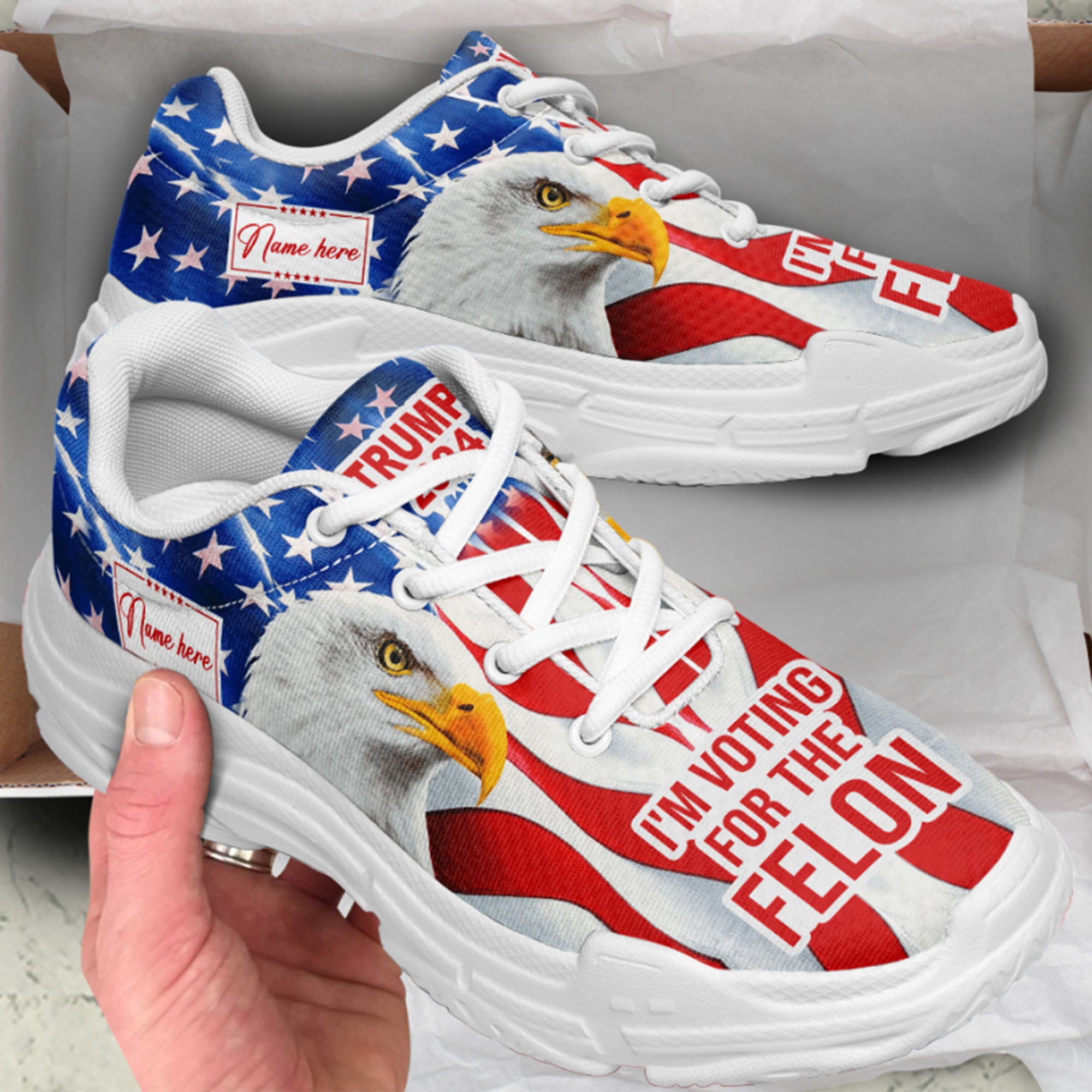 I'm Voting Felon, Eagle American Flag Unisex Shoes | Custom Name Shoes | Donald Trump Fan Chunky Shoes C1052 - GOP