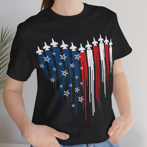 Fighter Jet Airplane American Flag Unisex Shirt | Red White Blue Shirt | Independence Day Shirt | 4th of July Shirt Dark C1059