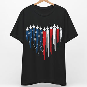 Fighter Jet Airplane American Flag Unisex Shirt | Red White Blue Shirt | Independence Day Shirt | 4th of July Shirt Dark C1059