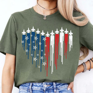 Fighter Jet Airplane American Flag Unisex Shirt | Red White Blue Shirt | Independence Day Shirt | 4th of July Shirt Dark C1059