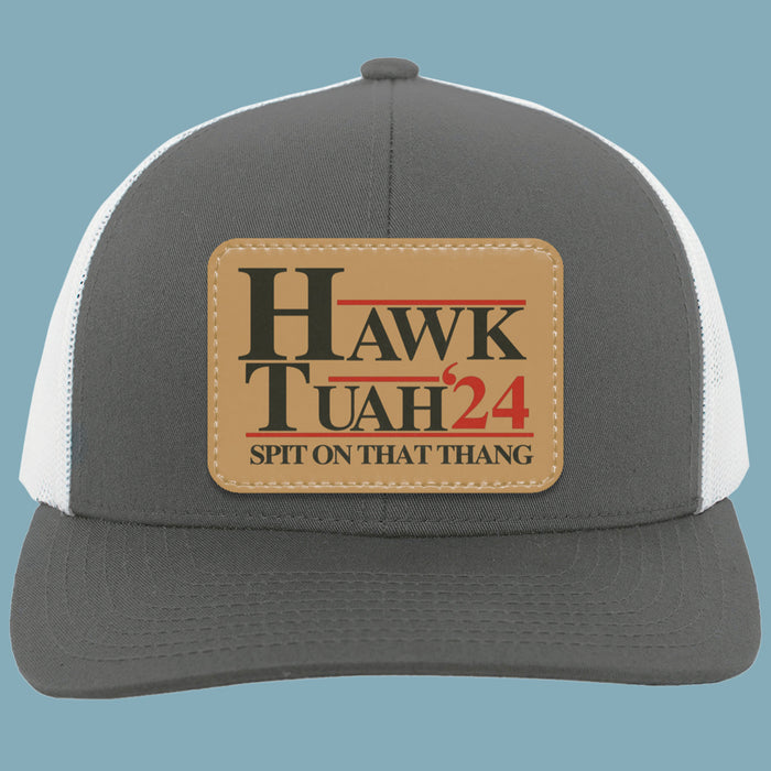 Hawk Tuah Spit On That Thang 2024 Hat | Election Hat | Political Rectangle Leather Patch Hat C1075 - GOP