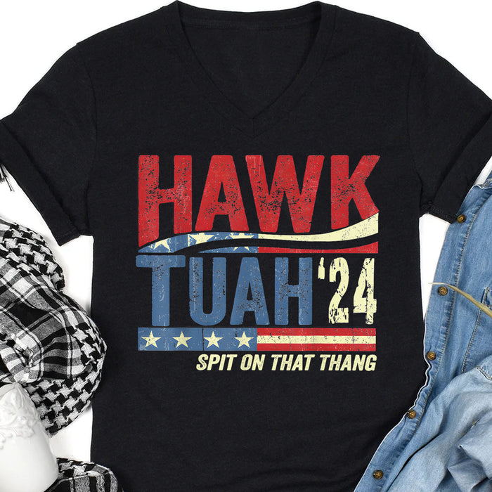 Hawk Tuah Spit On That Thang 2024 American Flag | Hawk Tuah Shirt | Election Shirt | Political Dark Tee C1081 - GOP