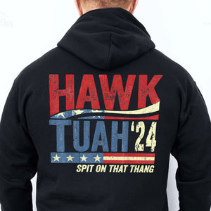 Hawk Tuah Spit On That Thang 2024 American Flag | Hawk Tuah Shirt | Election Tee | Political Dark Backside Shirt C1081 - GOP