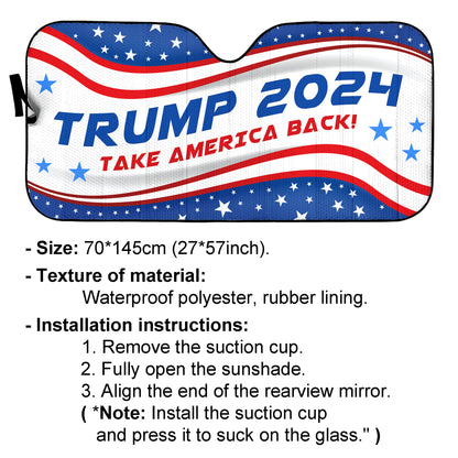 Trump 2024 Take America Back Car Sunshade, Donald Trump Fan Gift, Trump Supporters Gift, Car Sunshade C1092 - GOP