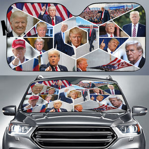 Trump Photo Collage Car Sunshade, Donald Trump Fan Gift, Trump Supporters Gift, Car Sunshade C1095 - GOP