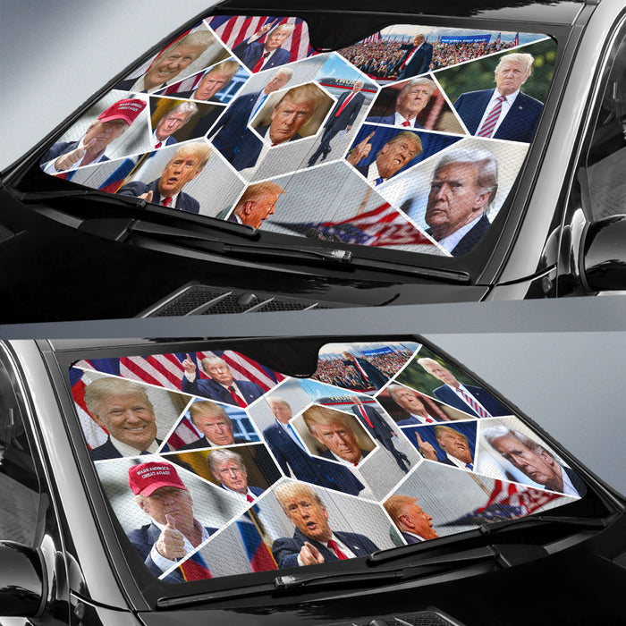 Trump Photo Collage Car Sunshade, Donald Trump Fan Gift, Trump Supporters Gift, Car Sunshade C1095 - GOP