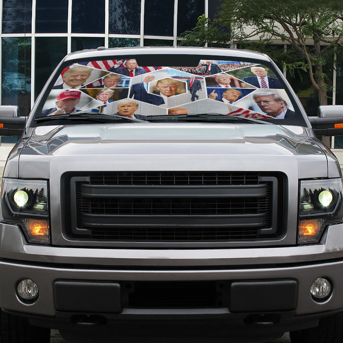 Trump Photo Collage Car Sunshade, Donald Trump Fan Gift, Trump Supporters Gift, Car Sunshade C1095 - GOP