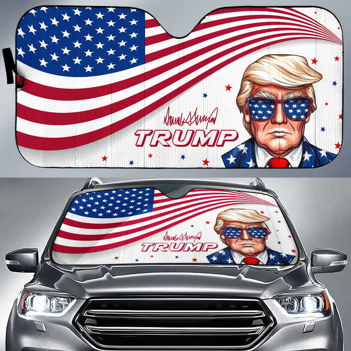 Trump Signature American Flag Car Sunshade, Donald Trump Fan Gift, Trump Supporters Gift, Car Sunshade C1096 - GOP