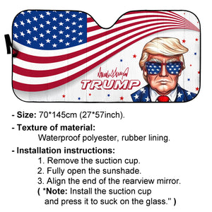 Trump Signature American Flag Car Sunshade, Donald Trump Fan Gift, Trump Supporters Gift, Car Sunshade C1096 - GOP