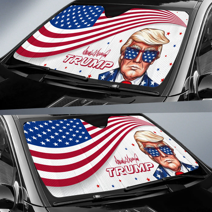 Trump Signature American Flag Car Sunshade, Donald Trump Fan Gift, Trump Supporters Gift, Car Sunshade C1096 - GOP