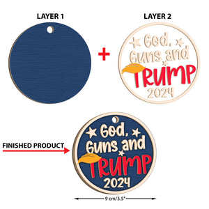 God Guns and Trump Ornament | Trump 2024 Ornament | Gift For Trump Supporters | Patriotic 2 Layered Wooden Ornament C1106 - GOP