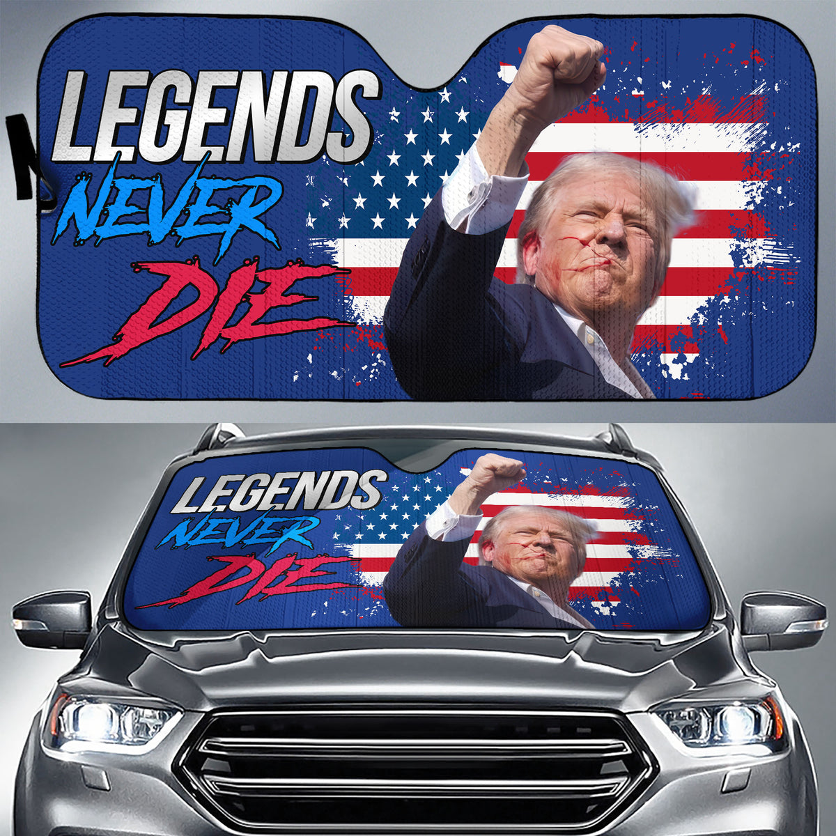 Legends Never Die | Trump Fight 2024 Car Sunshade | Trump Pennsylvania Rally | Trump Fight Car Sunshade C1116 - GOP