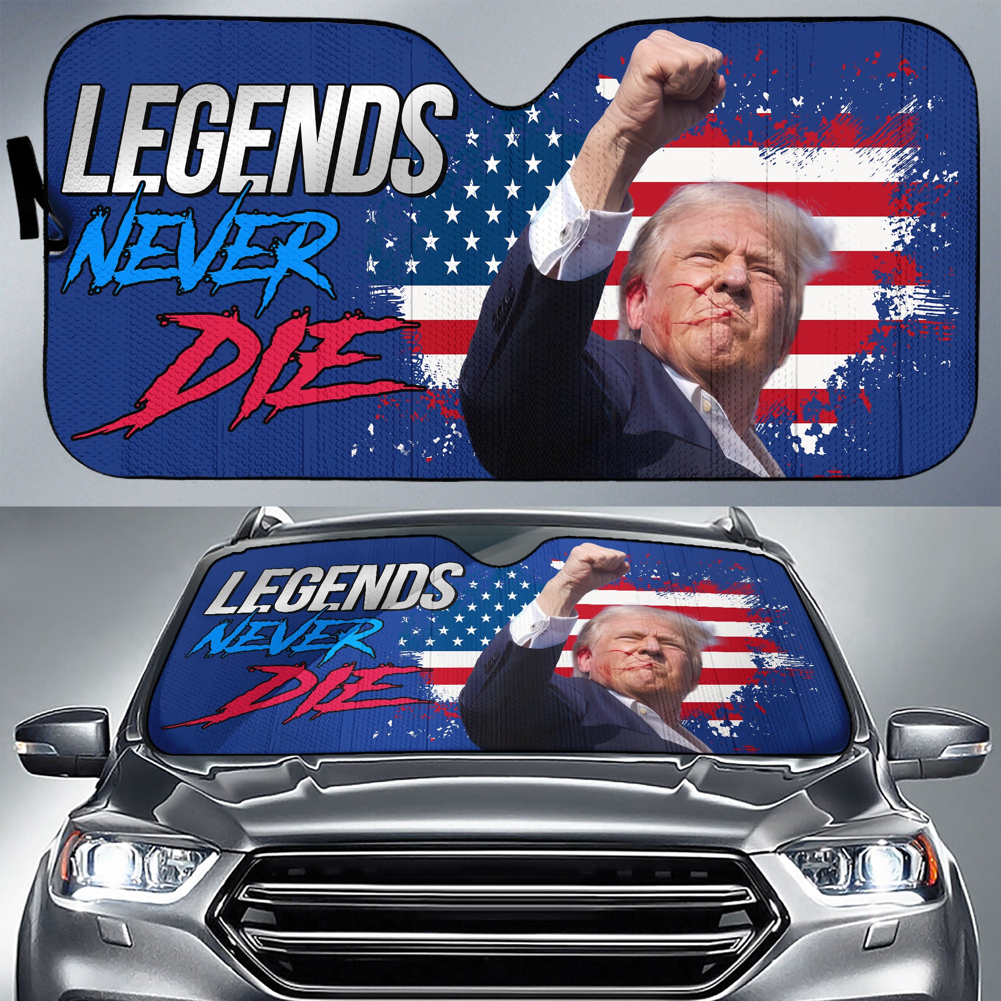 Legends Never Die | Trump Fight 2024 Car Sunshade | Trump Pennsylvania Rally | Trump Fight Car Sunshade C1116 - GOP