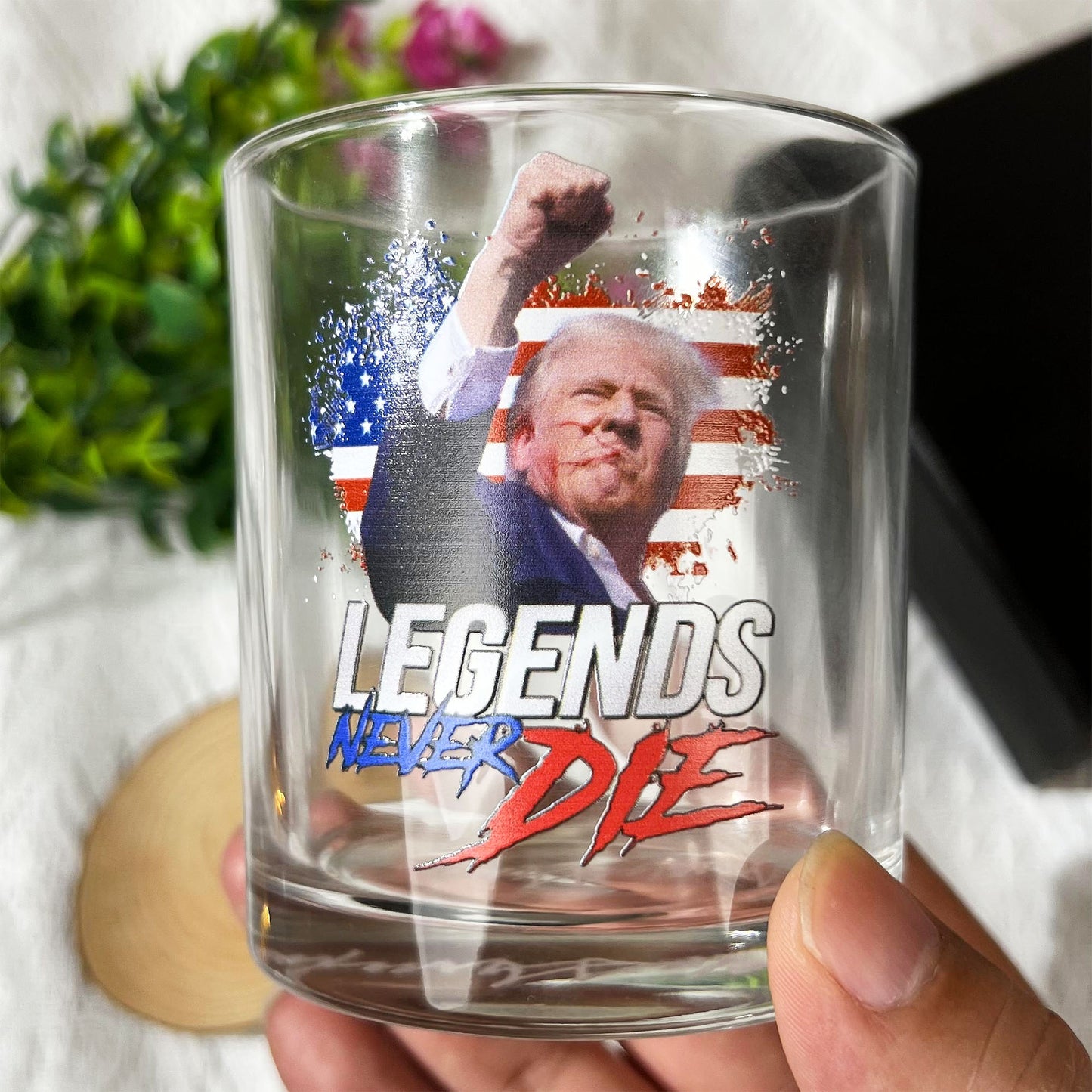Legends Never Die | Trump Fight 2024 Whisky Glass | Trump Pennsylvania Rally Whiskey Glass | Trump Fight Print Whisky Glasses C1116 - GOP