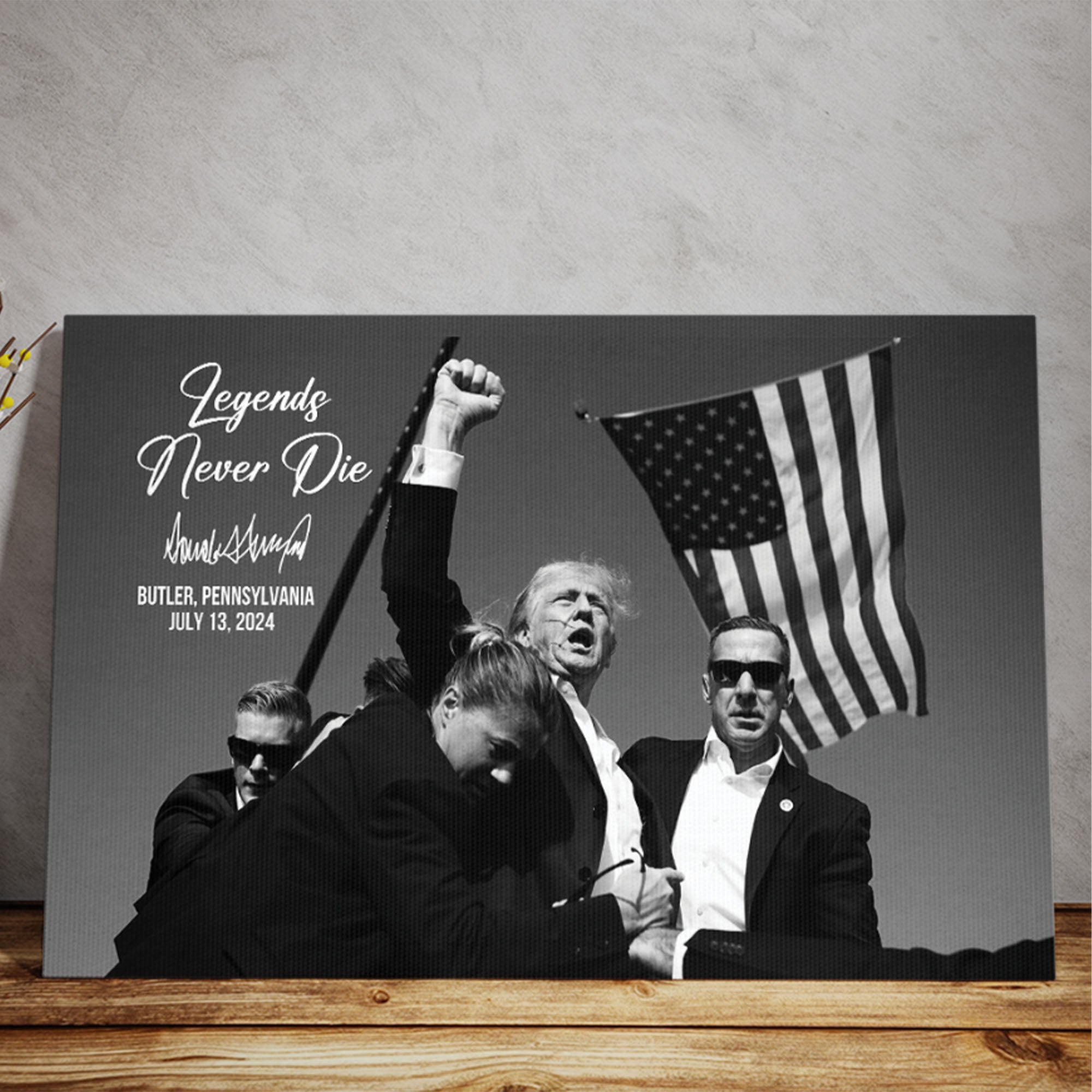 Legends Never Die | Trump Fight 2024 Canvas | Trump Pennsylvania Rally | Trump Fight Canvas Black and White C1126 - GOP