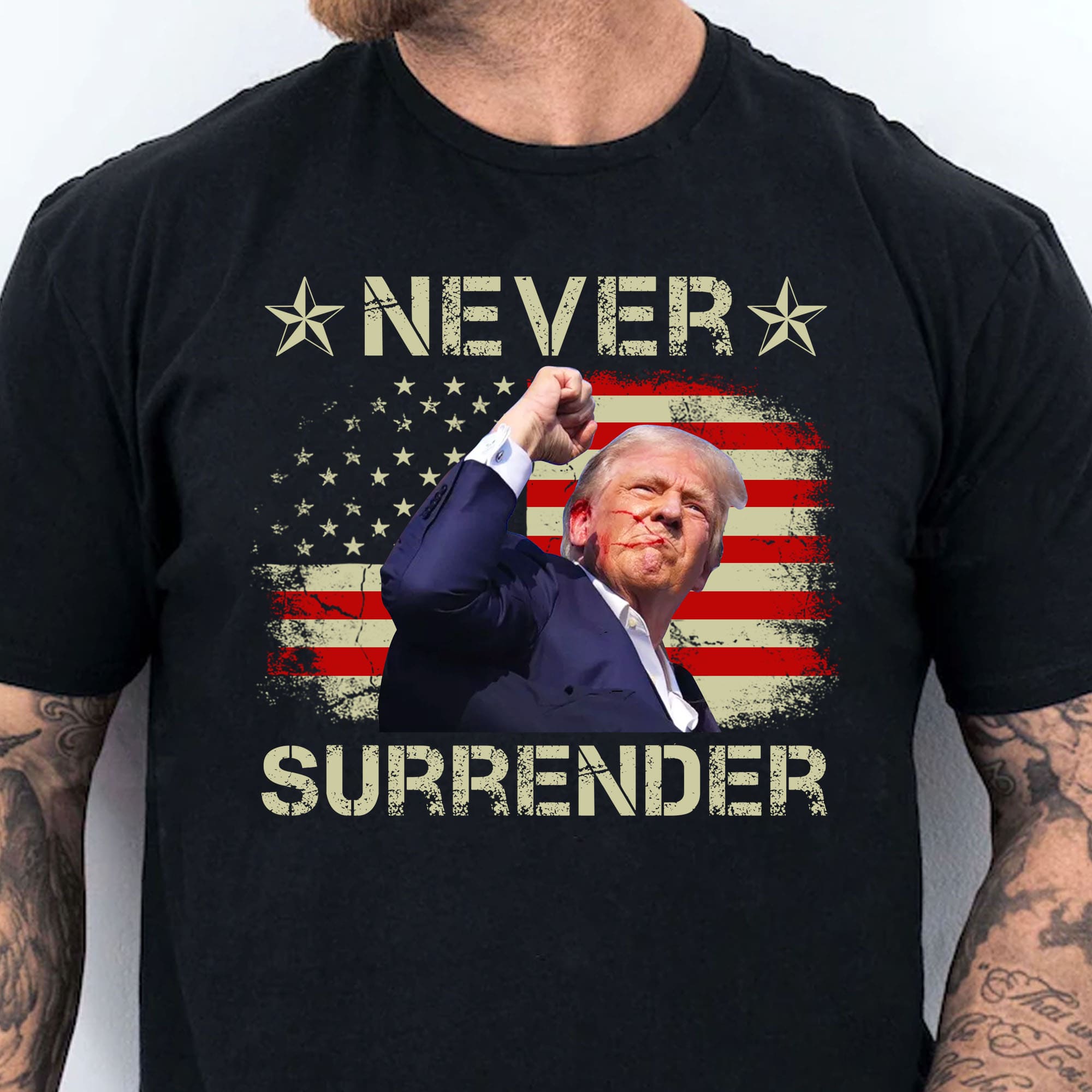 Never Surrender | Trump Fight 2024 Shirt Pennsylvania Rally | Trump Supporters Shirt Dark T1157 - GOP