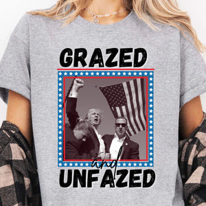 Grazed And Unfazed | Trump Fight 2024 Shirt | Trump Pennsylvania Rally | Trump Supporters Shirt Bright T1163 - GOP