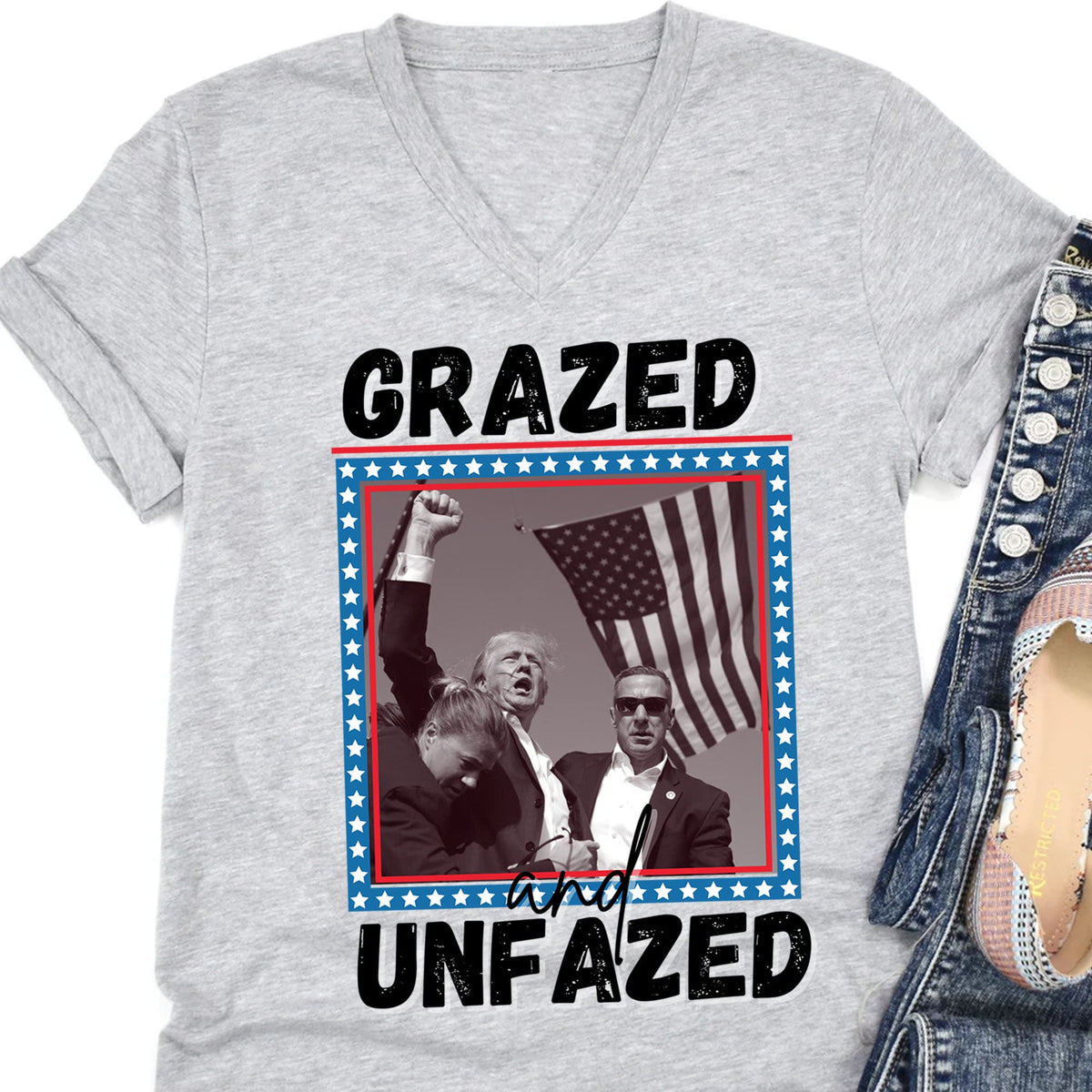 Grazed And Unfazed | Trump Fight 2024 Shirt | Trump Pennsylvania Rally | Trump Supporters Shirt Bright T1163 - GOP