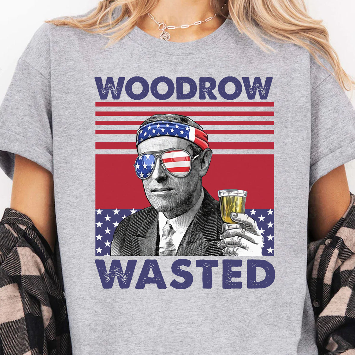Woodrow Wasted Funny 4th Of July Drinking Shirt Bright T1185