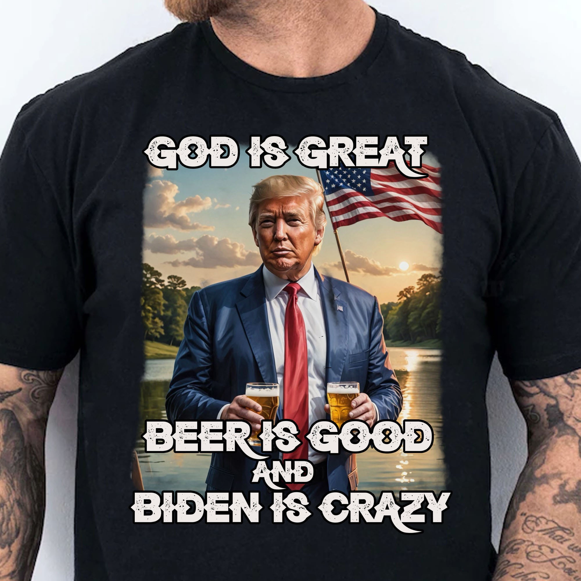 God Is Great Beer Is Good And Biden Is Crazy | Trump 2024 Shirt | Trump Supporters Shirt Dark T1198 - GOP