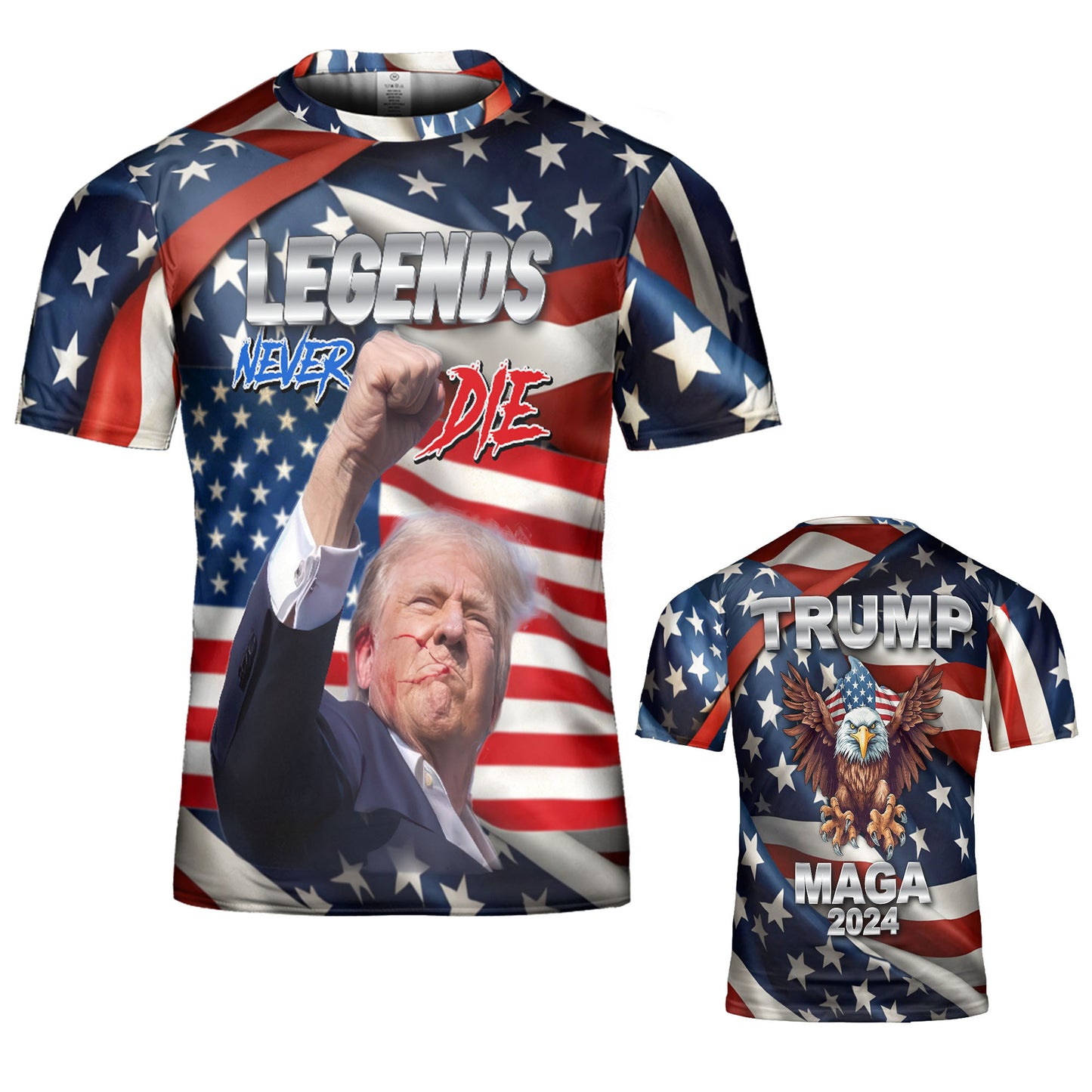 Legends Never Die Unisex 3D T-Shirt | Trump Fight Shirt | Trump Supporters All-Over Printed T-Shirt C1203 - GOP