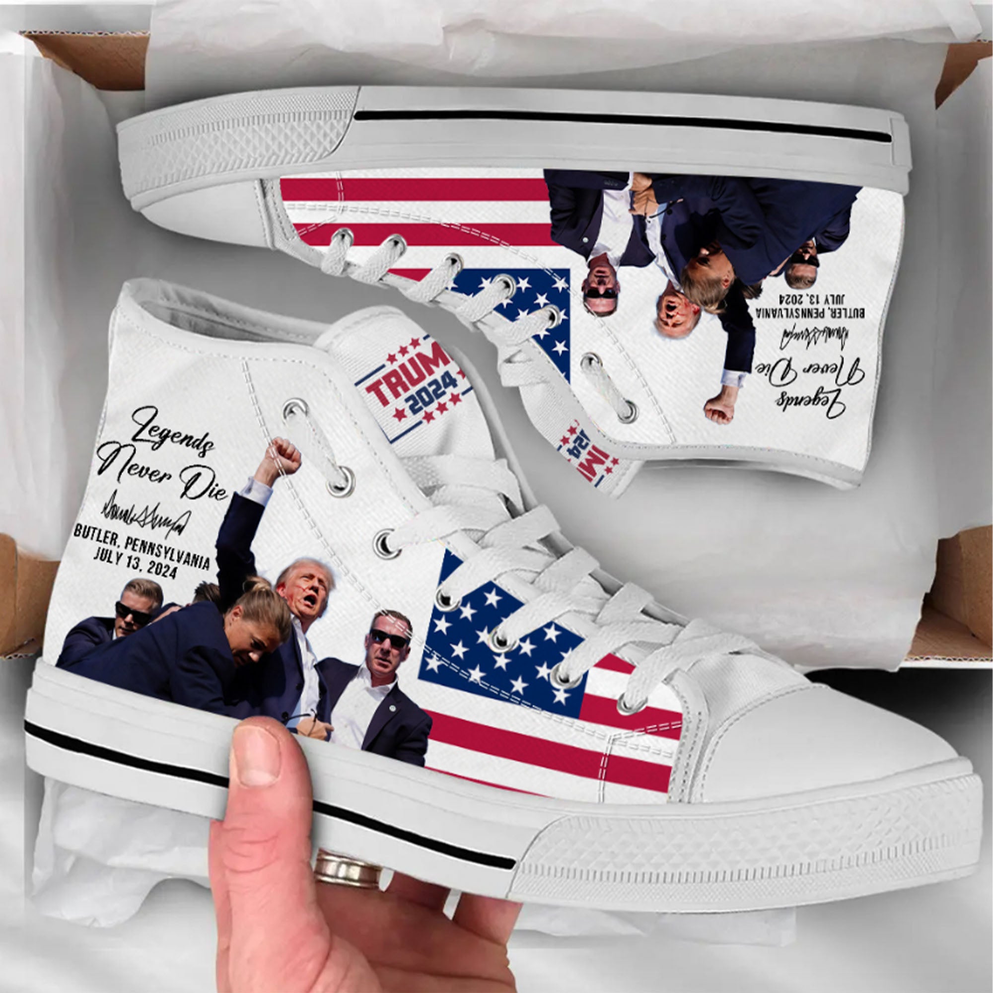 Trump Fight 2024 Unisex Shoes | Trump Pennsylvania Rally | Trump 2024 High Top Canvas Shoes C1204 - GOP