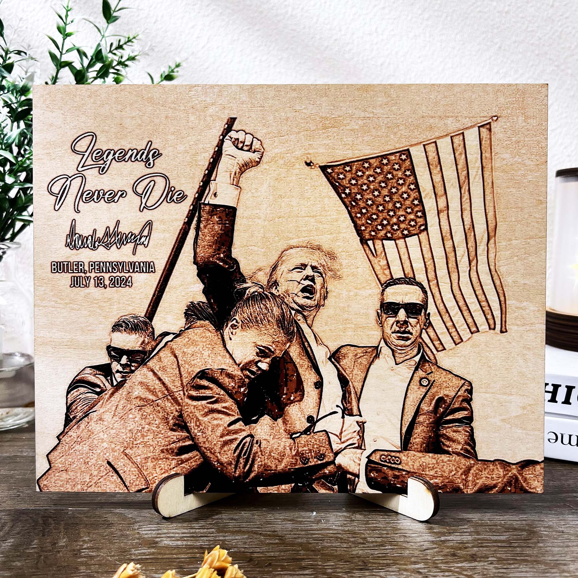 Legends Never Die | Trump Fight 2024 Wood Photo | Trump Pennsylvania Rally | Trump Fight Print Wood Photo C1206 - GOP