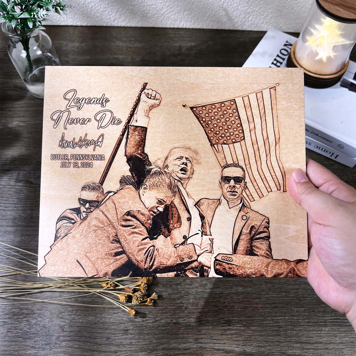 Legends Never Die | Trump Fight 2024 Wood Photo | Trump Pennsylvania Rally | Trump Fight Print Wood Photo C1206 - GOP