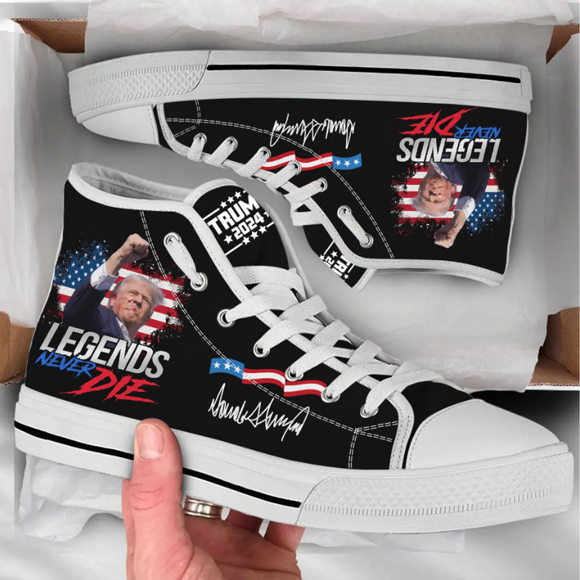 Legends Never Die | Trump Fight 2024 Unisex Shoes | Trump Pennsylvania Rally | Trump 2024 High Top Canvas Shoes C1214 - GOP