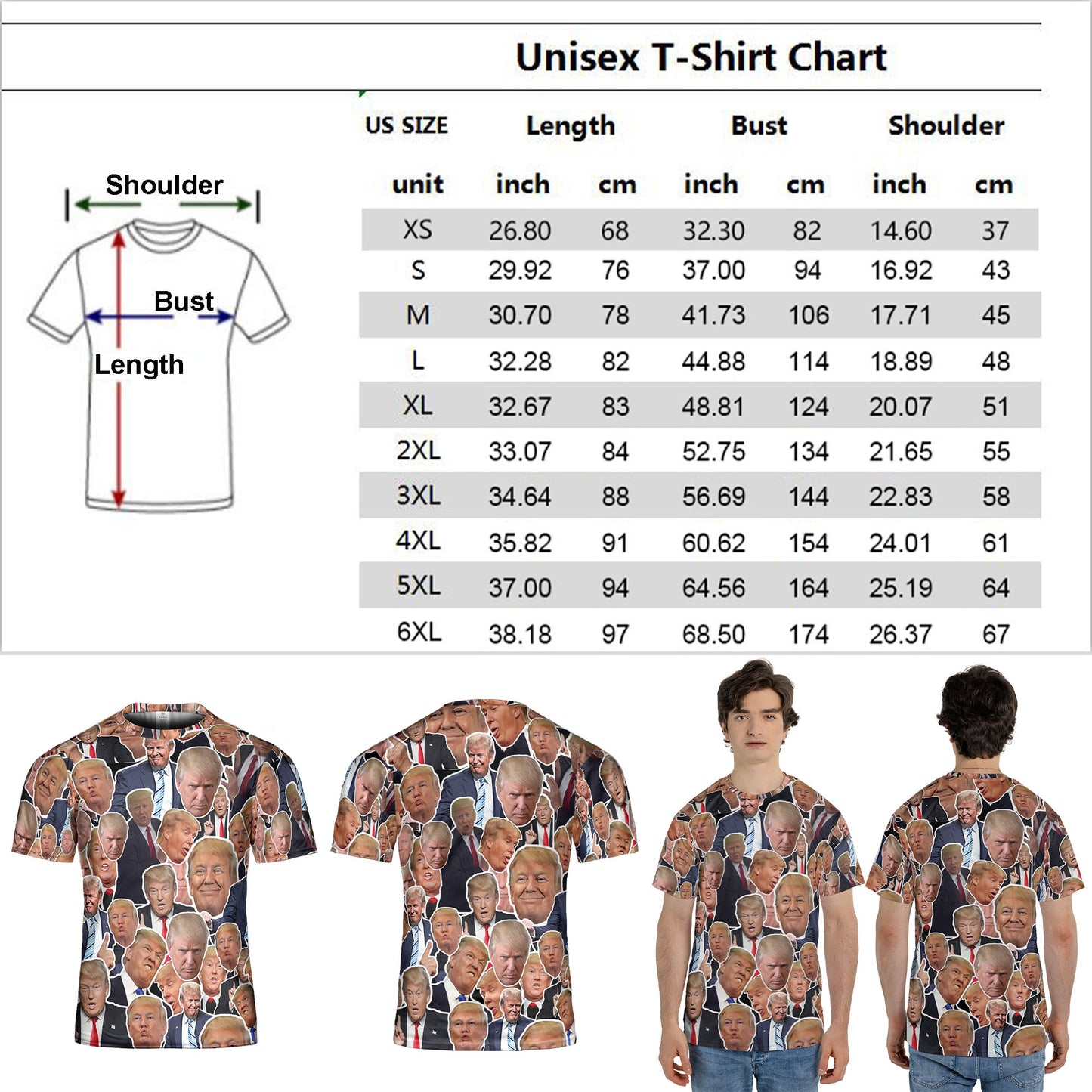 Trump Face Pattern Unisex 3D T-Shirt | Trump 2024 Shirt | Trump Supporters All-Over Printed T-Shirt C1221 - GOP