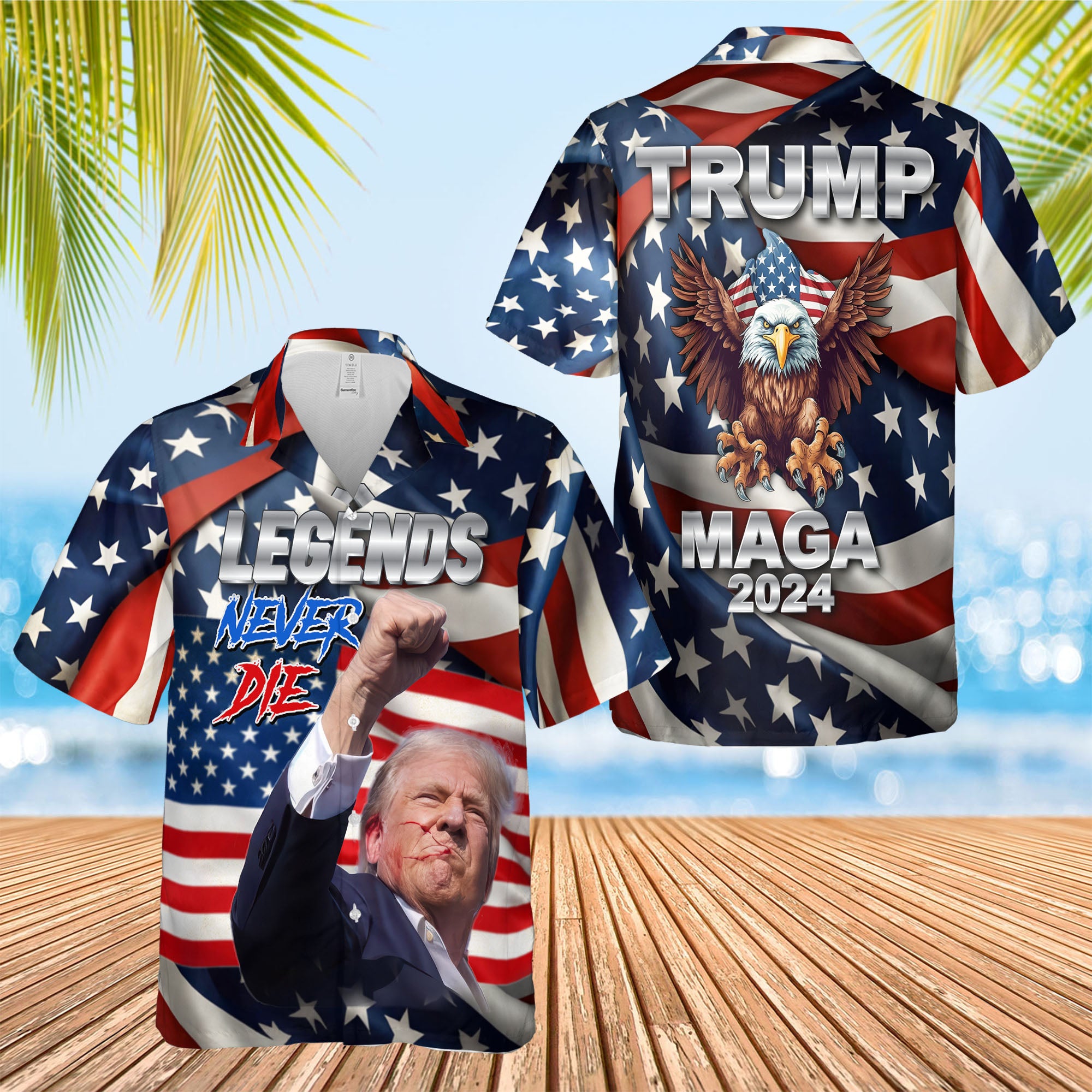 HALF SLEEVE HUGE SHIRTS サイズ1 ストライプ Legends Never Die Hawaiian Shirt, Trump Fight 3D Shirt, Trump