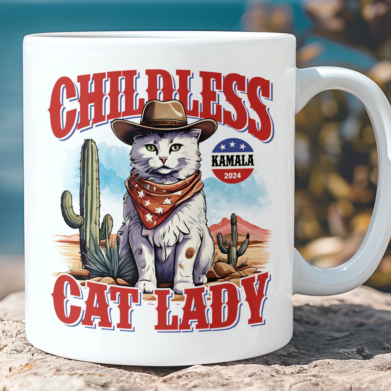 Kamala Childless Cat Lady Mug | Kamala Harris 2024 Mug | Democrat White Mug T1239 - KH2