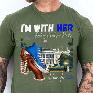 I'm With Her Rocking Chucks and Pearls | Kamala Harris 2024 Shirt | Democrat Shirt Dark T1241 - KH2