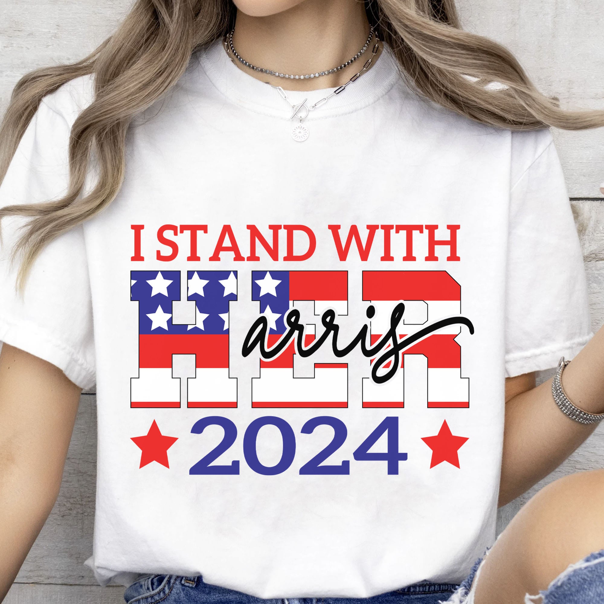 I Stand With Her Shirt | Kamala Harris 2024 Shirt | Democrat Shirt Bright T1260 - KH2