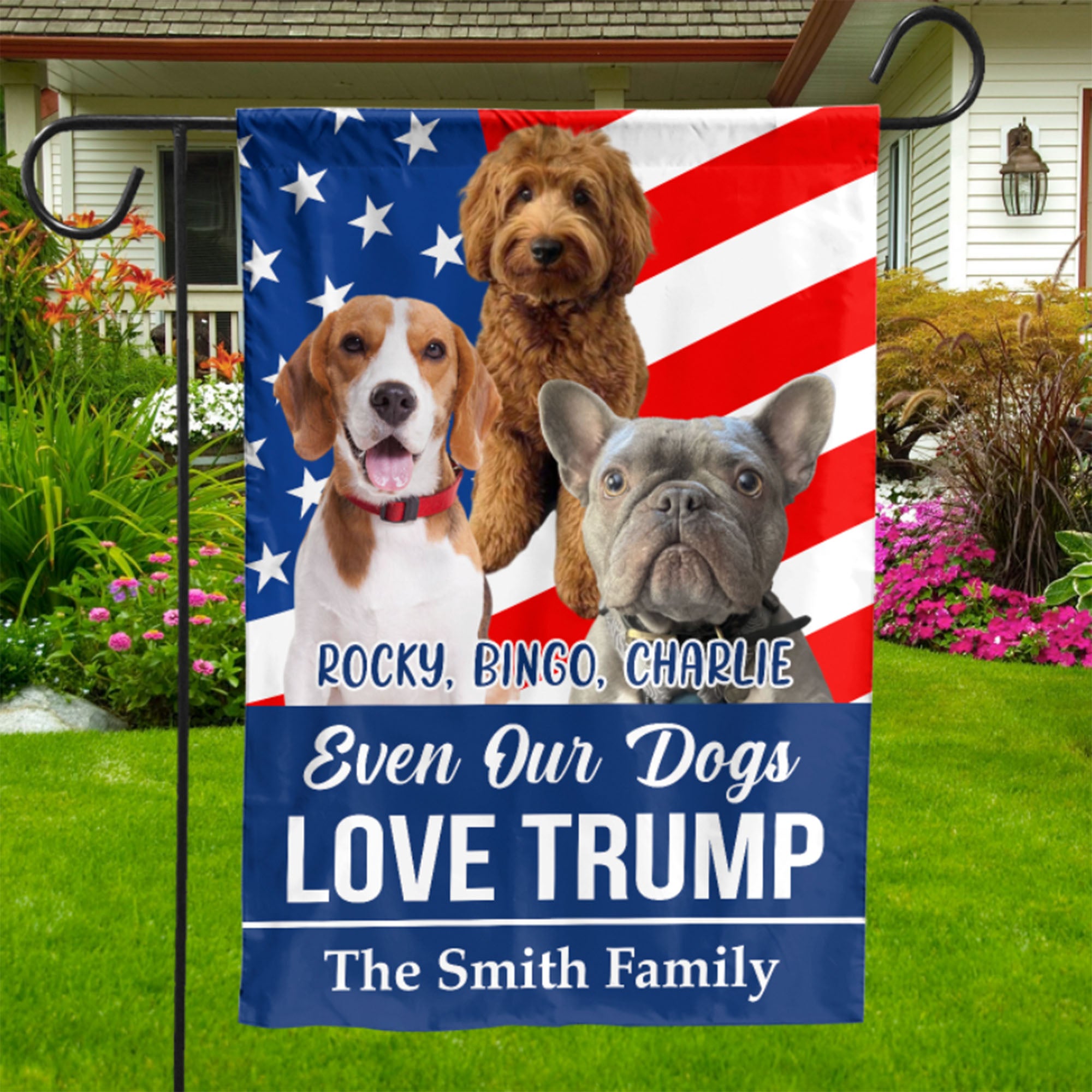 Custom Photo Even My Dogs Love Trump 2024 | Election 2024 Flag | Personalized with Your Own Dog Cat Photo Garden Flag House Flag C1262 - GOP