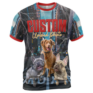 Live Preview Custom Your Pets 3D T-Shirt, Retro Vintage Portrait Bootleg All-Over Printed T-Shirt, Personalized with Your Own Dog or Cat Photo - C1265