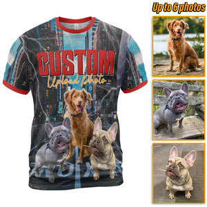 Live Preview Custom Your Pets 3D T-Shirt, Retro Vintage Portrait Bootleg All-Over Printed T-Shirt, Personalized with Your Own Dog or Cat Photo - C1265