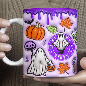 3D Purple Spooky Vibes Mug, Puff Ghost Mug, Halloween 3D Inflated Mug T1270