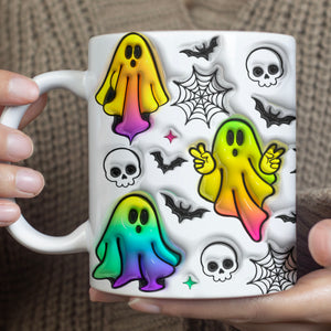 3D Colorful Halloween Ghosts Mug, Puff Spooky Ghost Mug, Halloween 3D Inflated Mug T1271