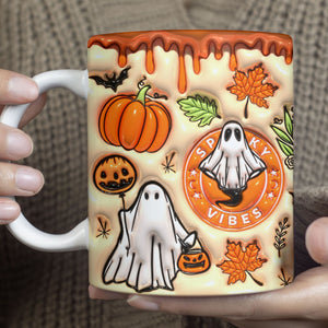 3D Orange Spooky Vibes Mug, Puff Ghost Mug, Halloween 3D Inflated Mug T1272